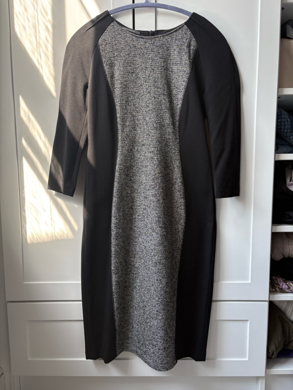 German luxury brand Rene Lezard Black and Gray Panel Midi Dress Size 38